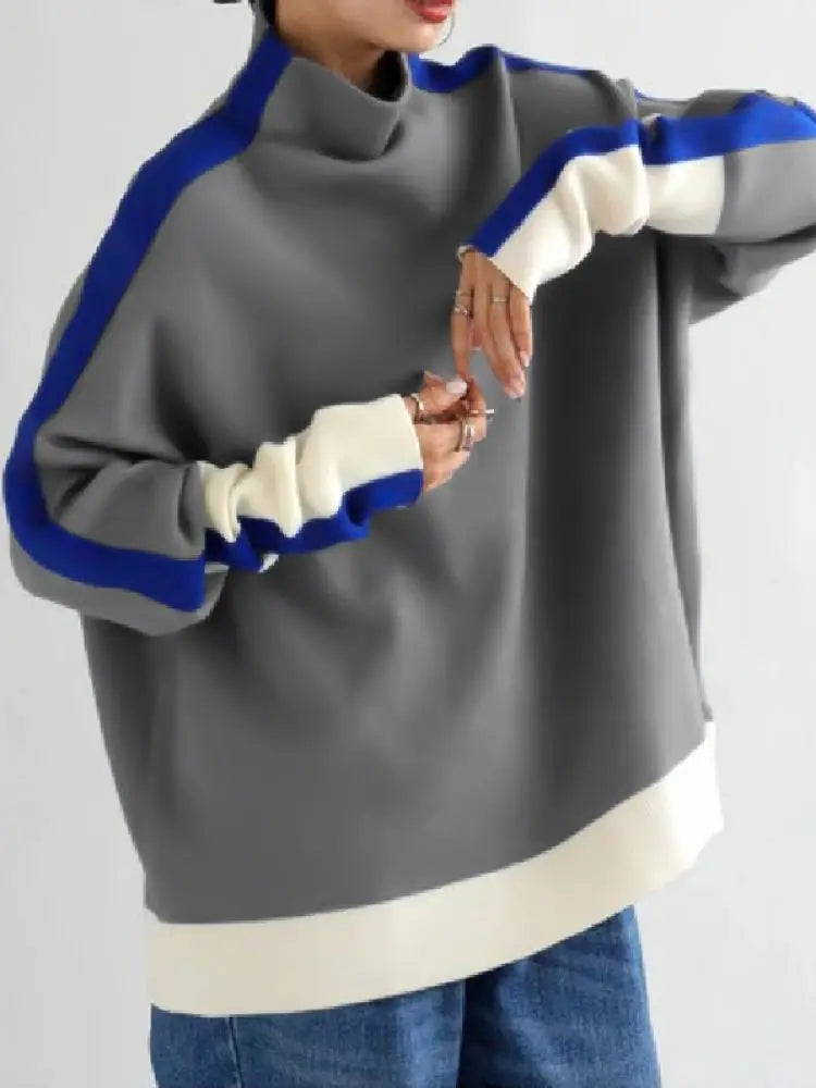 TEEK - Contrast High Neck Sweatshirt TOPS theteekdotcom   