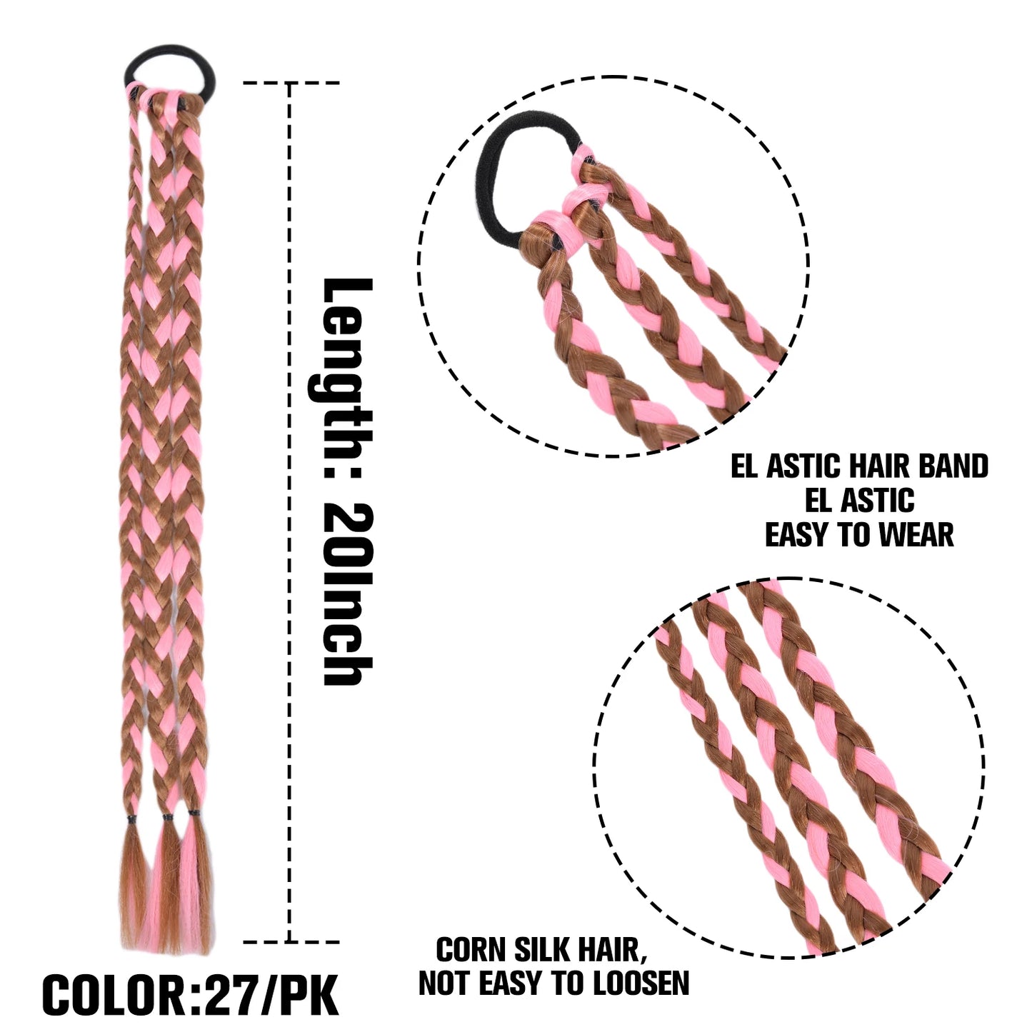 TEEK - 20 Inch Long Braided Synthetic PonytailHair Extension