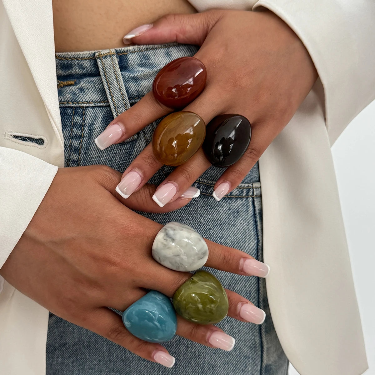 KunJoe 6 Colors Bohemian Thick Resin Acrylic Ring for Women Retro Smooth Geometry Curved Wide Knuckle Ring Fashion Jewelry 2026 TEEK