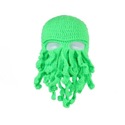 TEEK- Handmade Tentacle Crochet Bearded Beanie HAT theteekdotcom Green One Size 