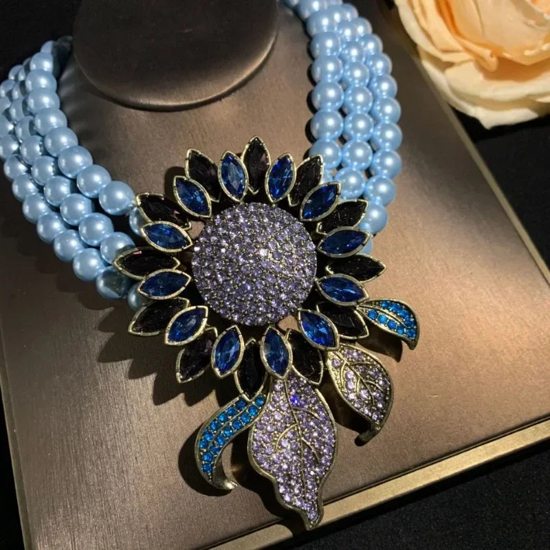 TEEK - Glass Beaded Zircon Sunflower Jewelry JEWELRY theteekdotcom necklace  B  