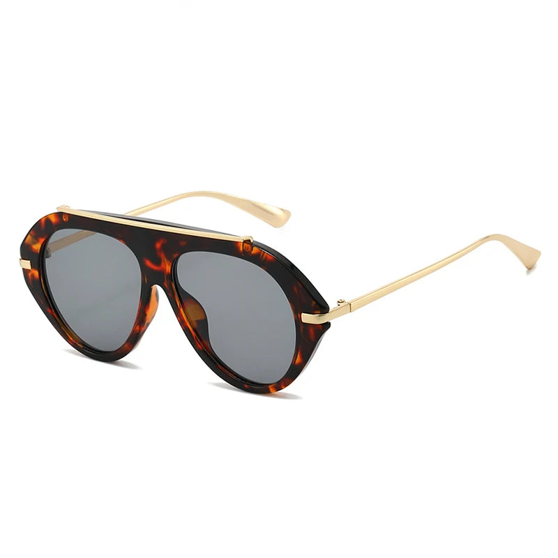 SO&EI Ins Popular Fashion Oversized Pilot Sunglasses Women Shades UV400 Retro Gradient Men Blue Green Sun Glasses TEEK Leopard Grey As the picture
