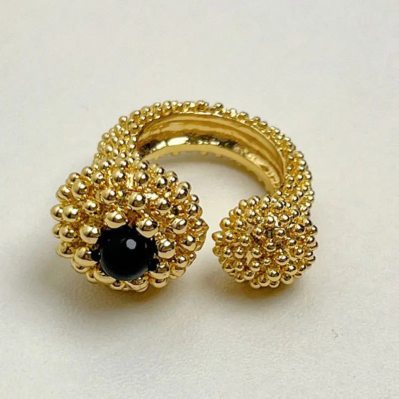 TEEK - Vintage Gold Plated Black Agate Chunky Open Ring JEWELRY theteekdotcom Gold 1 resizable 