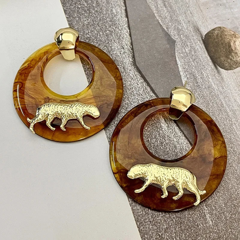 TEEK - Wild Cat Resin Circle Earrings JEWELRY theteekdotcom   