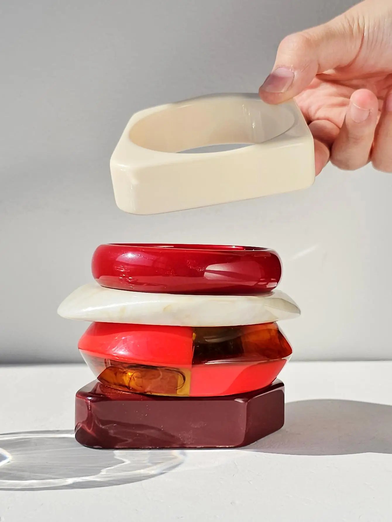 TEEK - Thick Red and White Geometric Bracelet JEWELRY theteekdotcom