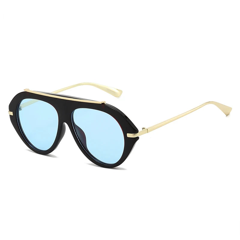 SO&EI Ins Popular Fashion Oversized Pilot Sunglasses Women Shades UV400 Retro Gradient Men Blue Green Sun Glasses TEEK Dark Red Blue As the picture