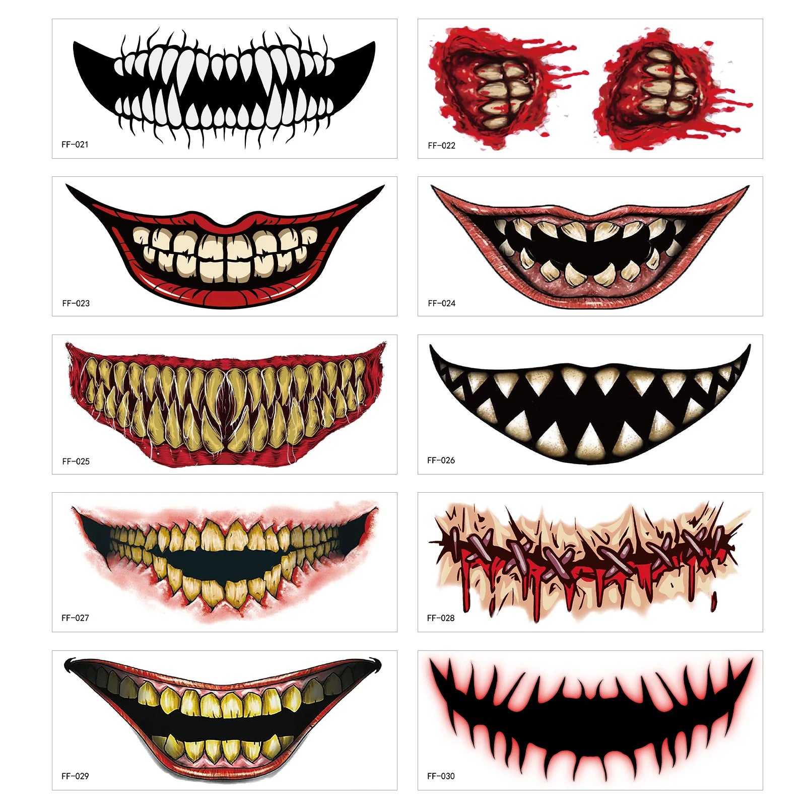 TEEK - Halloween Big Mouth Face Stickers Temporary Tattoo MAKEUP theteekdotcom 10pcs  