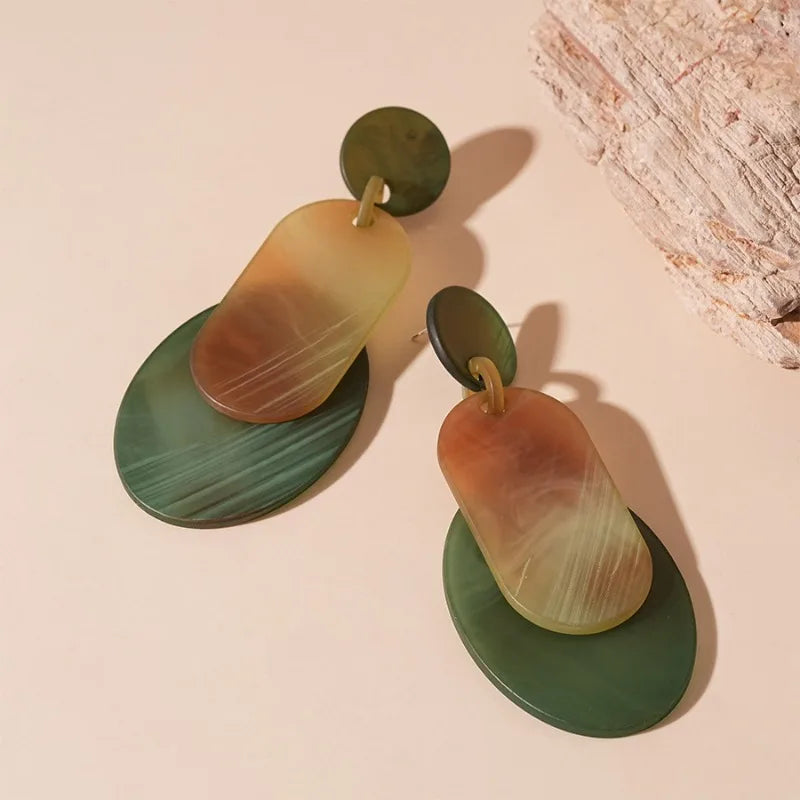 Individually Exaggerated Acrylic Geometric Circular Pendant Earrings, Vintage Bohemian Jewelry Trendy Women's Pendant Earrings TEEK
