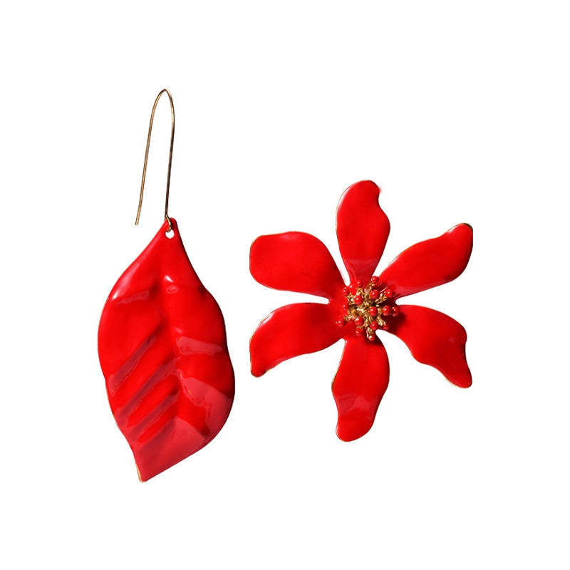 TEEK - Mix Leaf Flower Dangle Drop Earrings JEWELRY theteekdotcom Red  