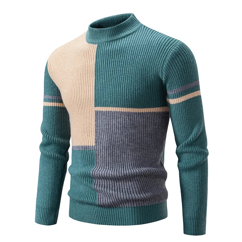 TEEK - Mens Neck Knit Pullover Sweater TOPS theteekdotcom M192 green and gray TAG M / US S 
