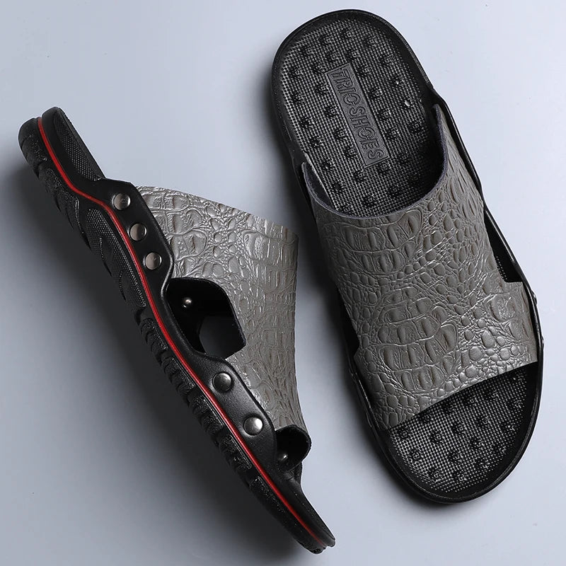 TEEK - Mens Leather Outdoor Slides SHOES theteekdotcom Gray R3900 6.5 