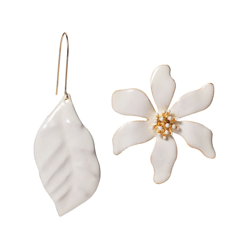 TEEK - Mix Leaf Flower Dangle Drop Earrings JEWELRY theteekdotcom White  