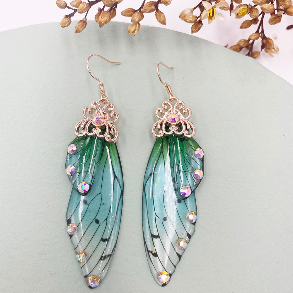 TEEK - Handmade Fairy Wing Earrings  theteekdotcom RoseGold-Green  