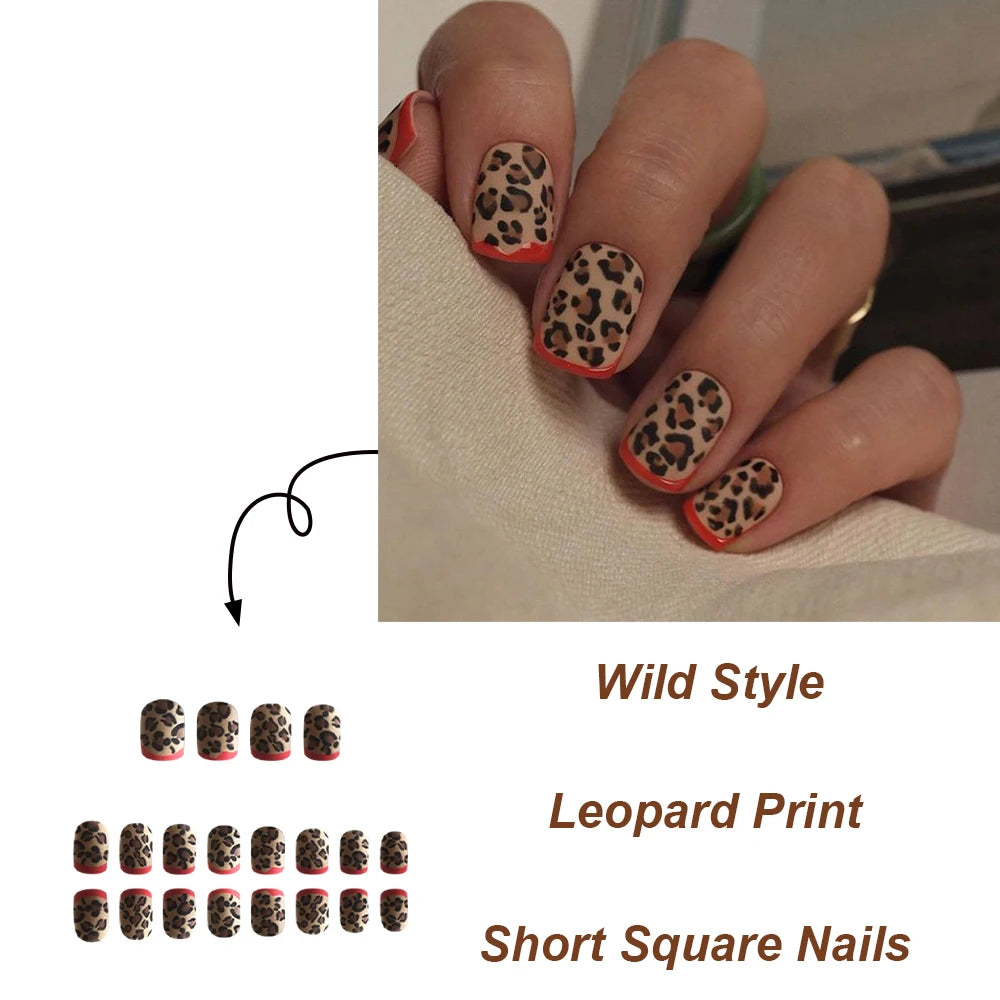 TEEK - 24PCS Short Leopard Ballectcore Tip Press On Nails NAIL ART theteekdotcom   