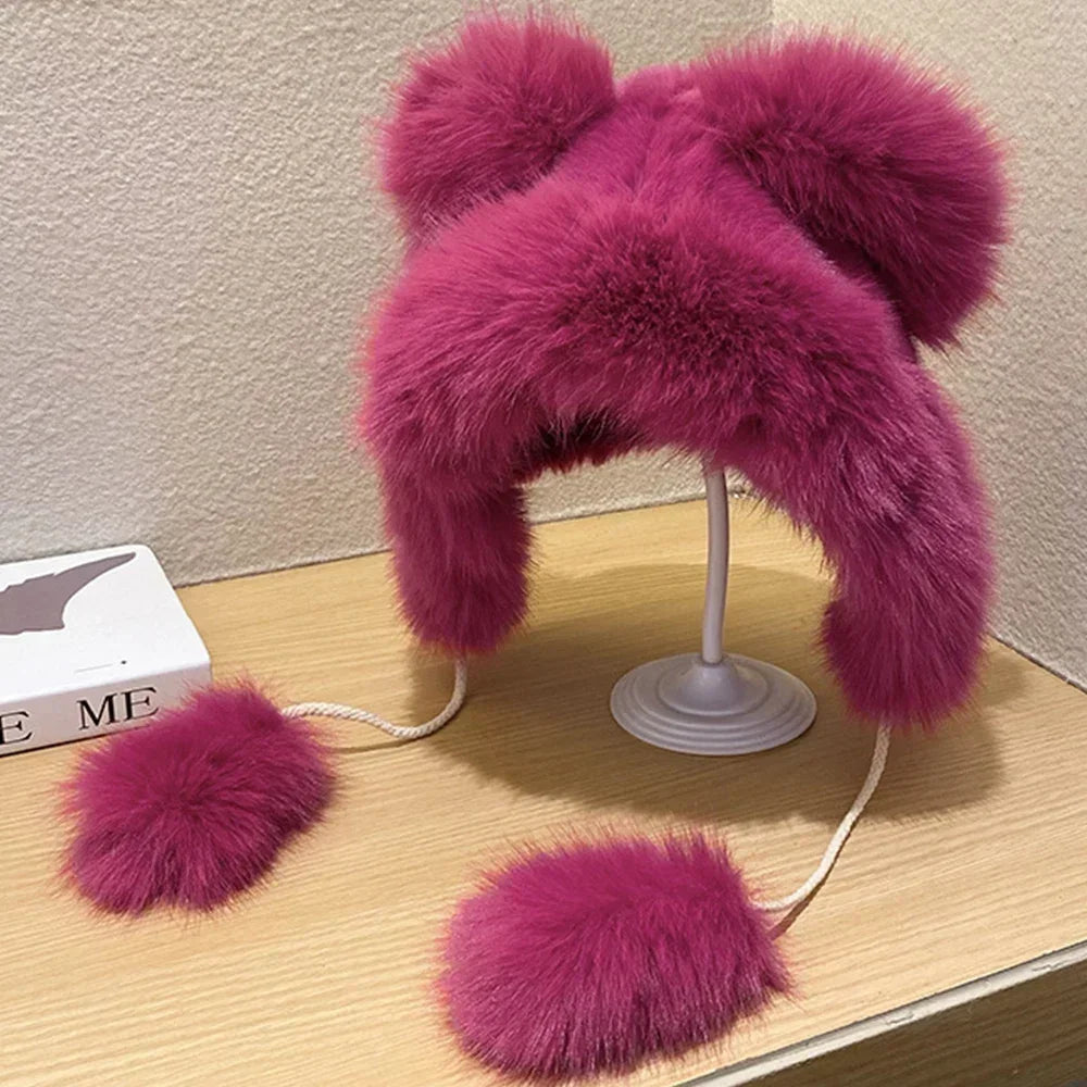 TEEK - Faux Fox Plush Bear Ear Hat HAT theteekdotcom rose pink  