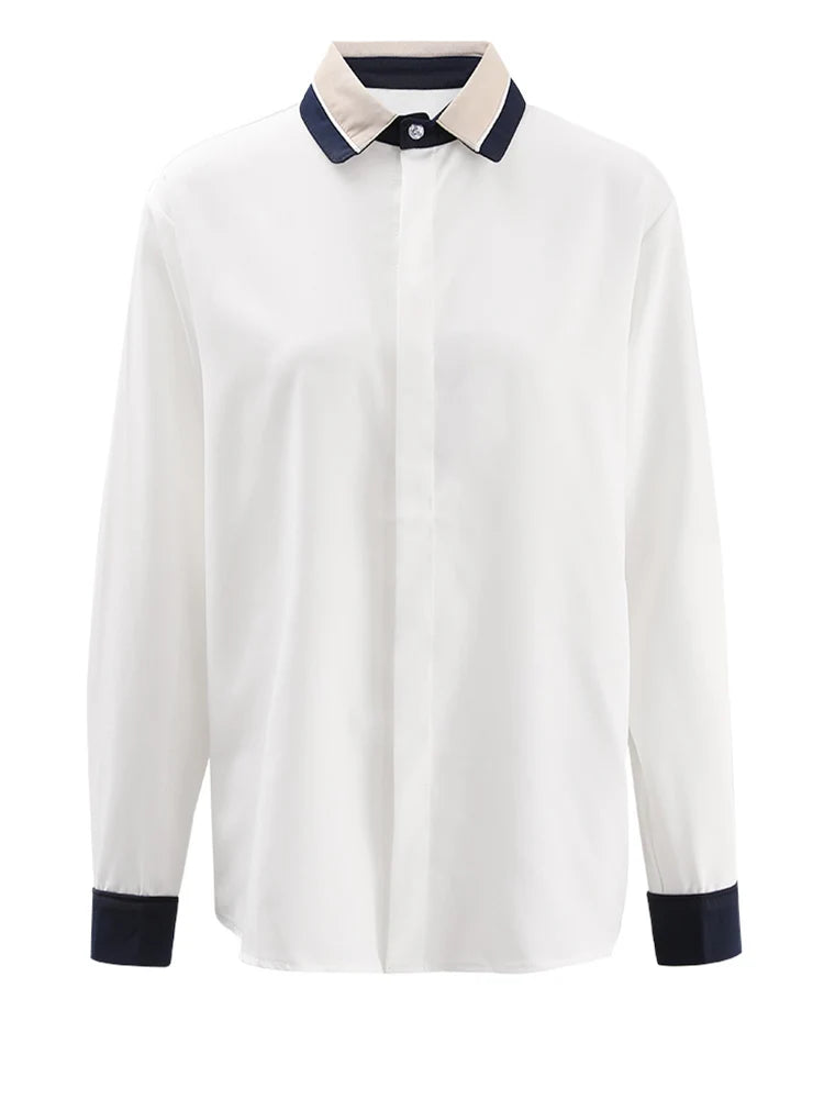 TEEK - Womens Color-Block Collar Blouse TOPS theteekdotcom white XL 