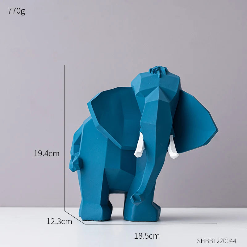 TEEK - Geometric Art Elephant Resin Sculpture HOME DECOR theteekdotcom 19.4cm-Blue  
