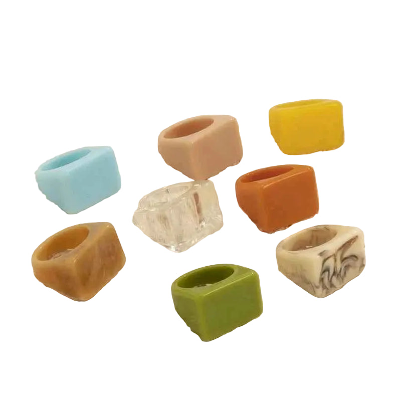 New Fashion Colored Acrylic Ring Women Rings Simplicity Temperament Geometric Square Ring Resin Trendy Ring TEEK
