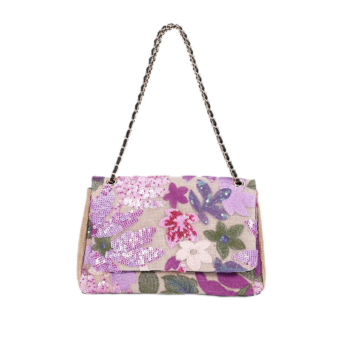 TEEK - Hand-made Embroidery Woven Floral Beaded Sequin Underarm Bag BAG theteekdotcom Purple  