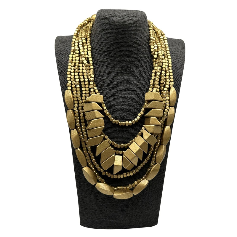TEEK - Bohemian Multilayer Wood Bead Handmade Necklace JEWELRY theteekdotcom Gold color