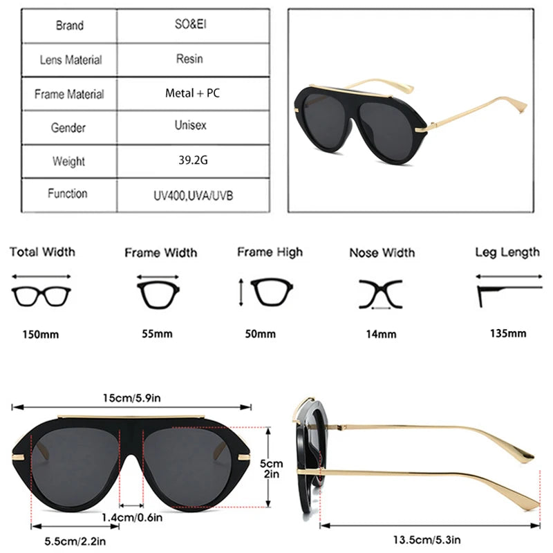 SO&EI Ins Popular Fashion Oversized Pilot Sunglasses Women Shades UV400 Retro Gradient Men Blue Green Sun Glasses TEEK
