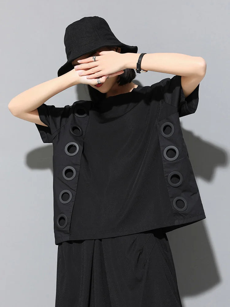 TEEK - Black Circle Down T-Shirt TOPS theteekdotcom   