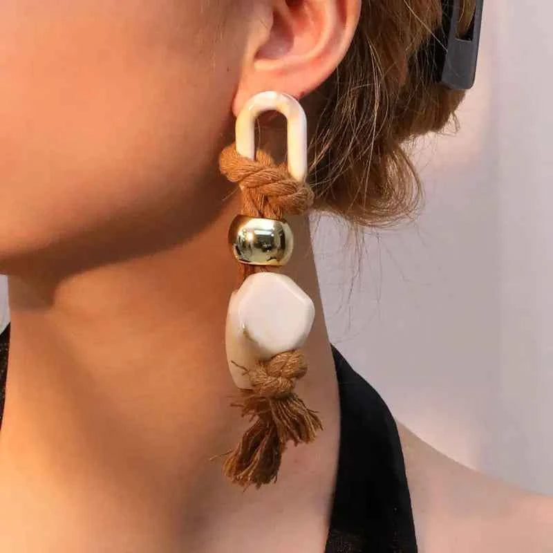 TEEK - White Light Yellow Gold Long Beads &Ropes Earrings JEWELRY theteekdotcom