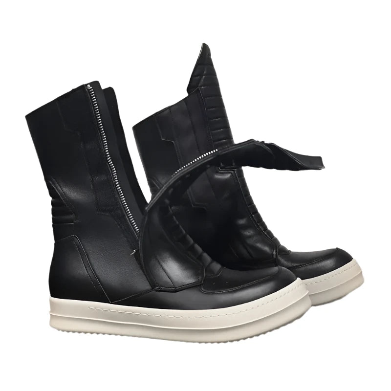 TEEK - Motorcycle Leather Luxury Mid-Calf Zip Flats Boots SHOES theteekdotcom   