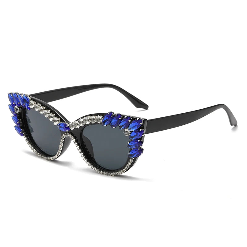 TEEK - Bejeweled Cat Eye Colorful Droplet Sunglasses EYEGLASSES theteekdotcom blue black