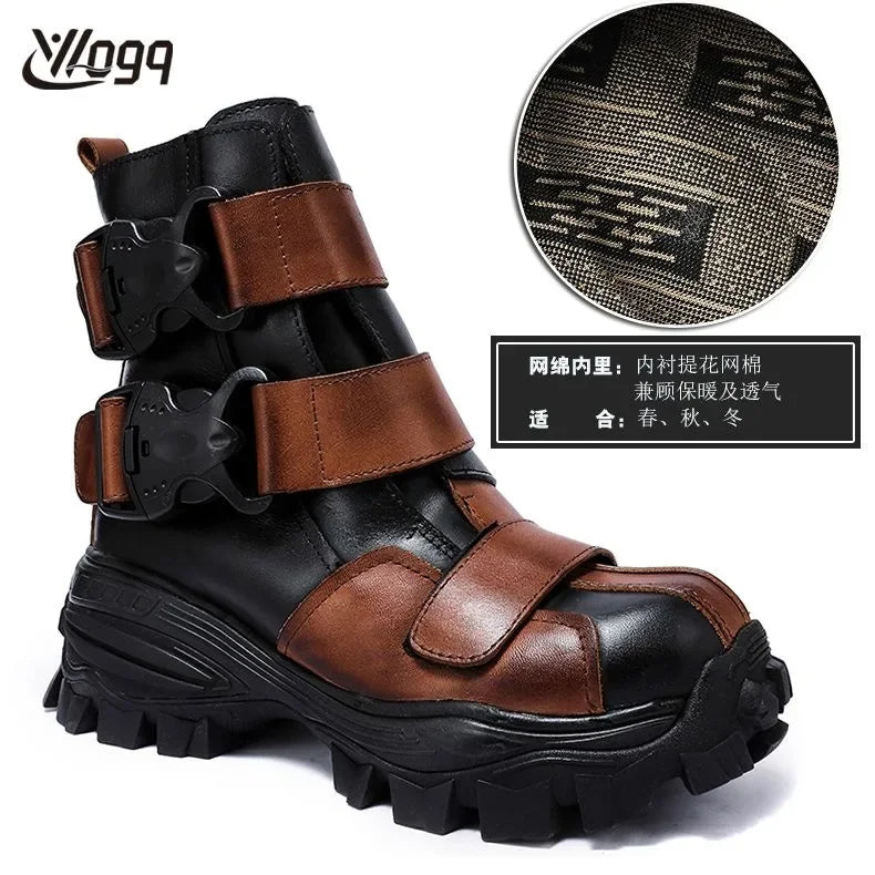TEEK - Italian Leather Tri-Strap Buckle Motorcycle Boots SHOES theteekdotcom 9921 brown 13.5