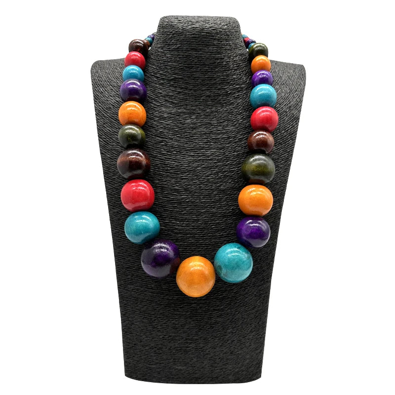 TEEK - Colorful Big Wood Beads Long Necklace JEWELRY TEEK Multicolor