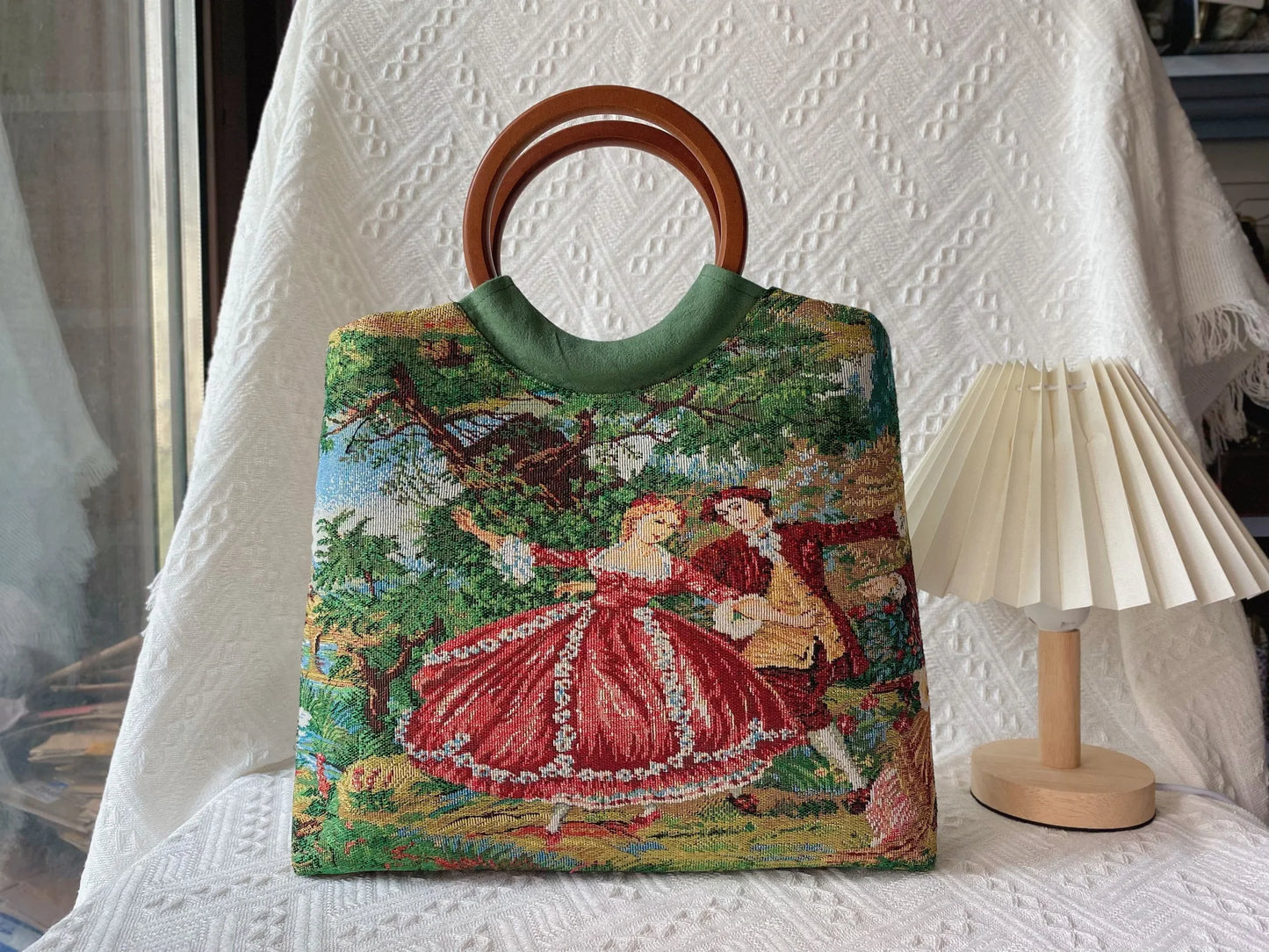 TEEK - Vintage French Tapestry Purse Clutch Bamboo Handbag BAG theteekdotcom B 32x8x25cm 