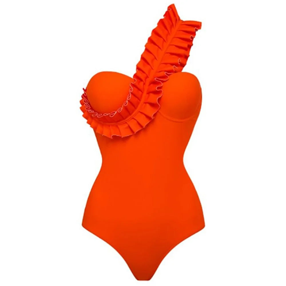 TEEK - Rippled Ruffle Fallen Shoulder Strap Swimsuit SWIMWEAR theteekdotcom CY2385O1 S 