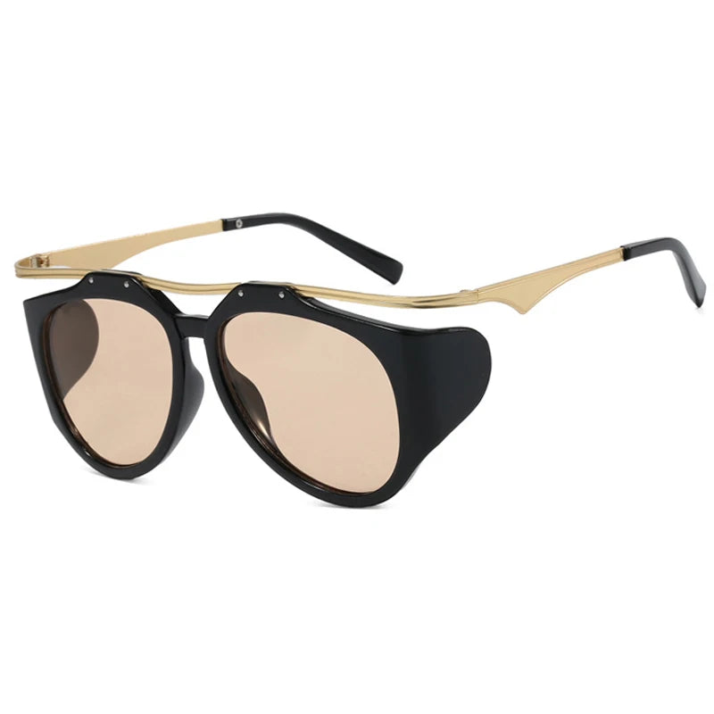 TEEK - Bended Oversized Double Bridge Sunglasses EYEGLASSES theteekdotcom Black Tea