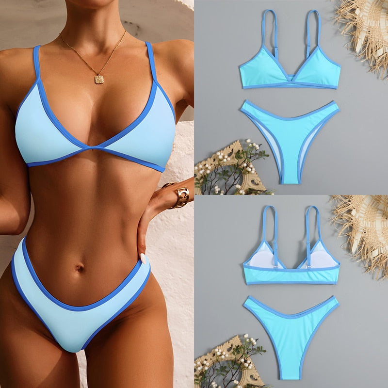 TEEK - Vintage Micro V-Bra Brazilian Thong Bikini SWIMWEAR theteekdotcom 23007 sky blue XS 
