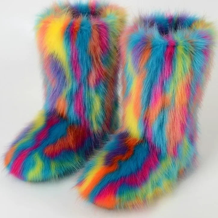 TEEK - Fluffy Faux Fox Fur Boots SHOES theteekdotcom Bold Mixed 6.5