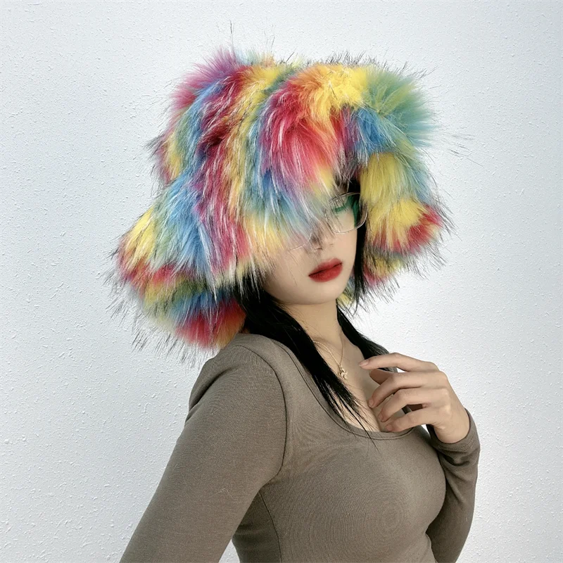 TEEK - Faux Fur Oversized Bucket Hat HAT theteekdotcom rainbow colors