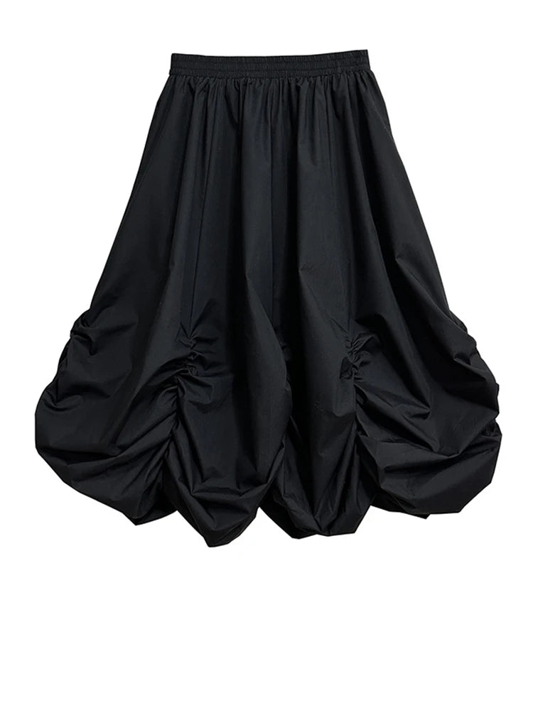 [EAM] High Elastic Waist Black Pleated Irregular Shaped A-line Half-body Skirt Women Fashion Tide New Spring Autumn 2025 1DH9135 TEEK Black One Size