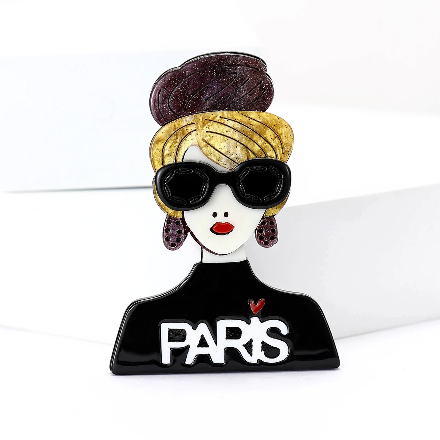 Elegant Acrylic Girls Brooches for Women Unisex Character Face Pins Office Party Funny Luxury Friend Gifts Jewelry Accessories TEEK Black4587