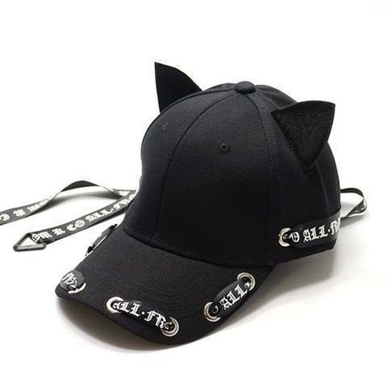 TEEK - Cat Earred Caps HAT theteekdotcom black ear ribbon adjustable 