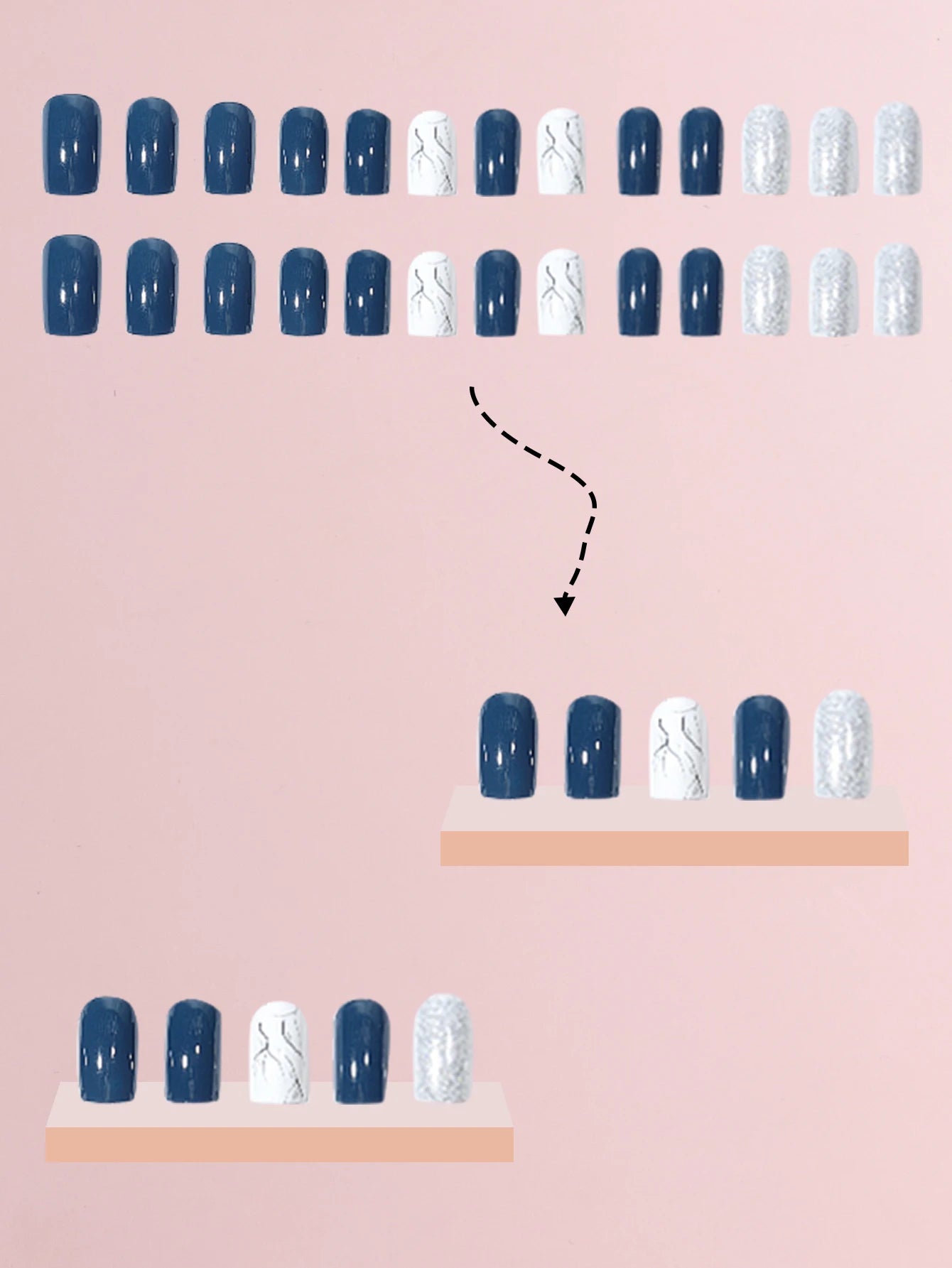 TEEK - 24 Pcs Medium Size Almond Shaped Blue Frost False Nails NAIL ART theteekdotcom   