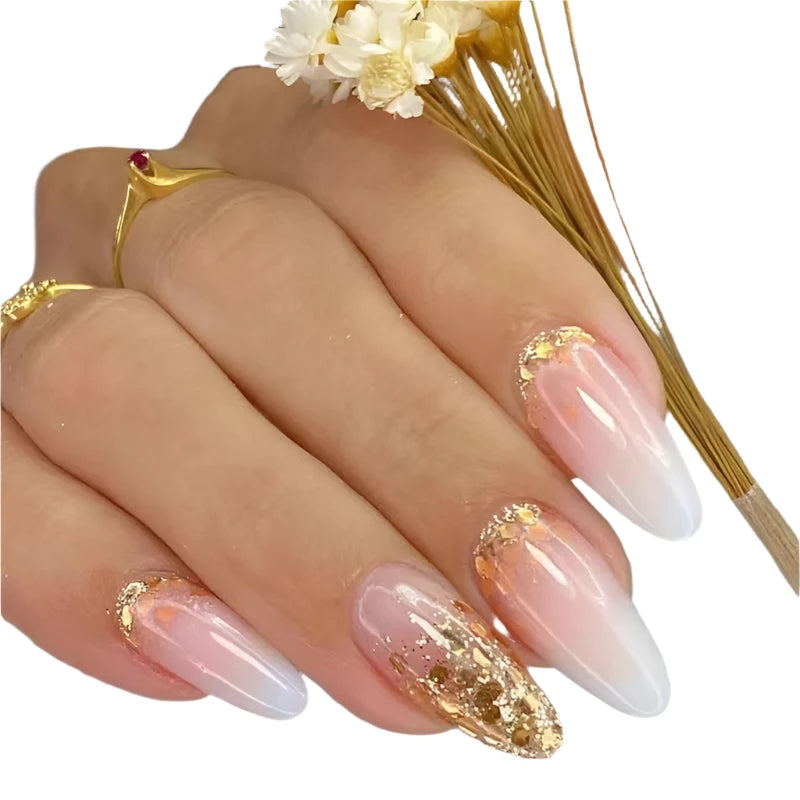 TEEK - 24-piece Long French Minimalist Flash Gold Nails NAIL ART theteekdotcom   