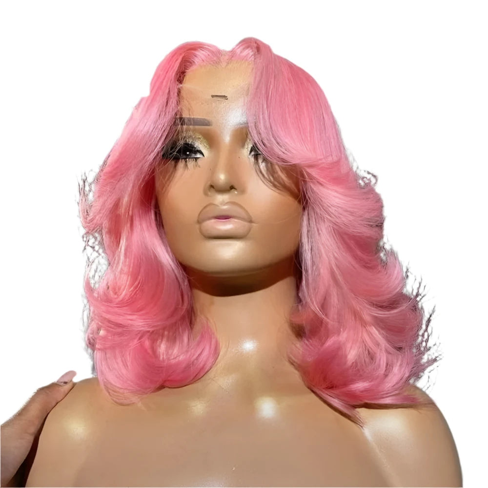 TEEK - Cute Quick 12 Inch Fix Body Wave Heat Synthetic Wig HAIR theteekdotcom pink Lace Front | 150%