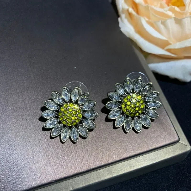 TEEK - Glass Beaded Zircon Sunflower Jewelry JEWELRY theteekdotcom earrings C  