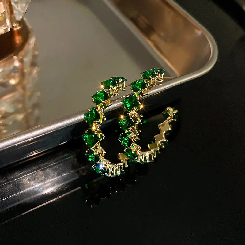 TEEK - Shiny Shred Crystal Hoop Earrings JEWELRY theteekdotcom Green 1  
