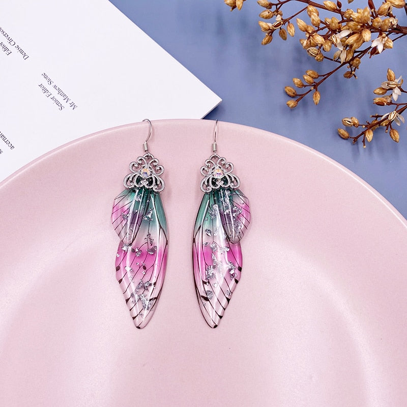 TEEK - Handmade Fairy Wing Earrings  theteekdotcom SF-Pink Green  