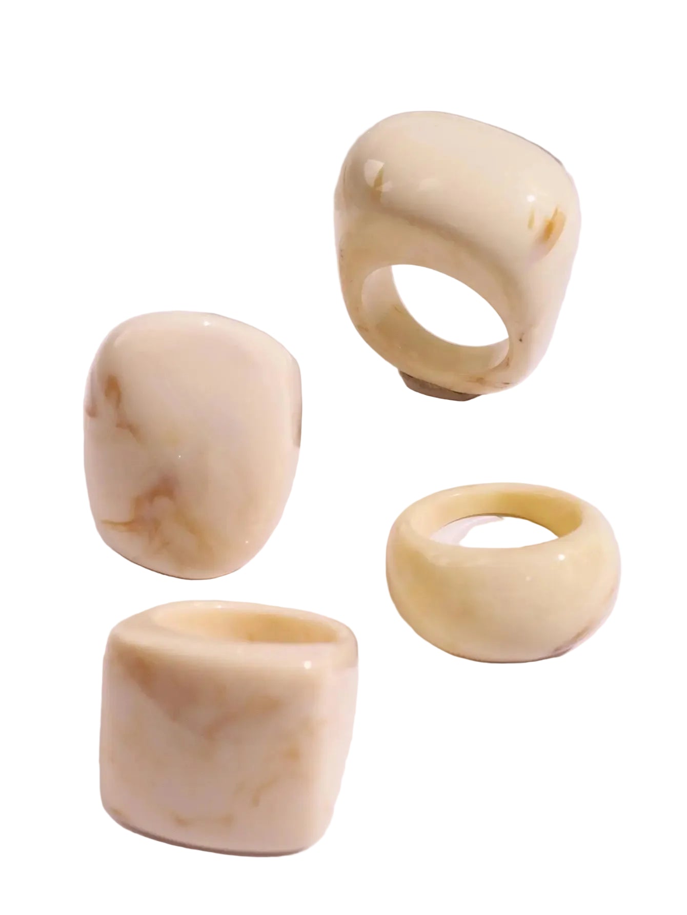 4-Piece Set of Off-White Gradient Geometric Irregular Wide Thick Rings Women's Winter Fashion Jewelry Gift NEW TEEK