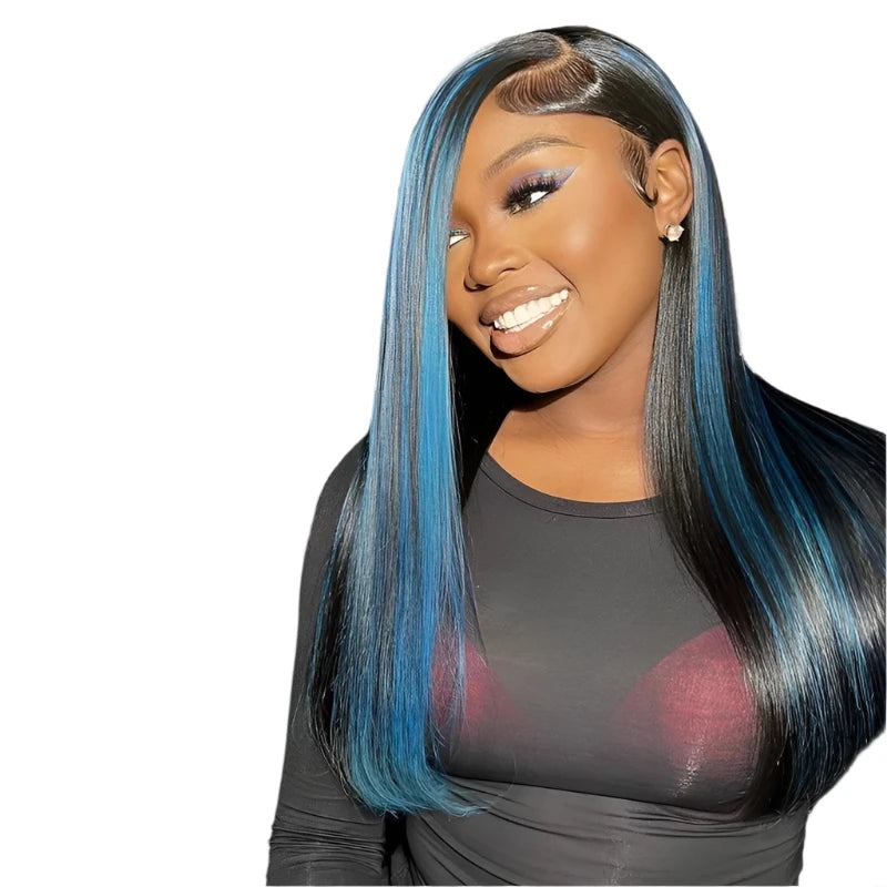 TEEK - Blue Ombre Brazilian Body Wave Lace Front Wig HAIR theteekdotcom Highlight Blue 14inches 13x4 Glueless Wig 150