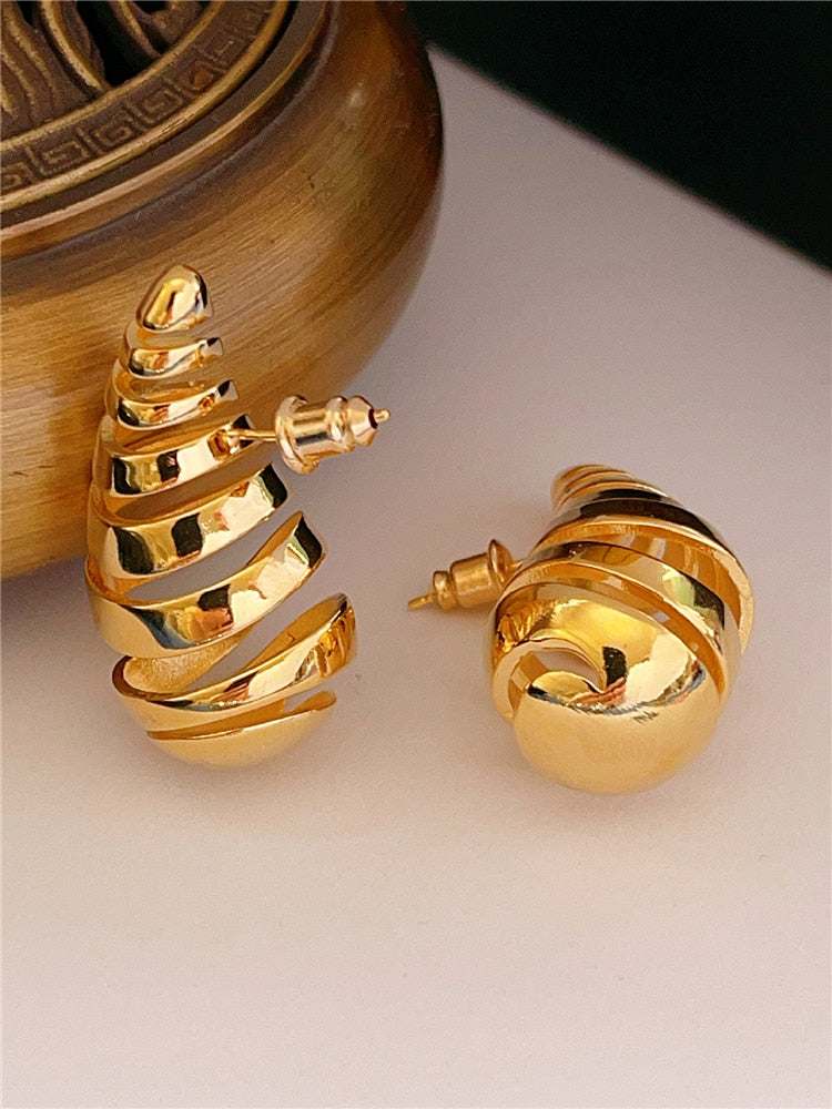 TEEK - Water Spiral Drop Earrings JEWELRY theteekdotcom A-3.2X1.5cm gold  