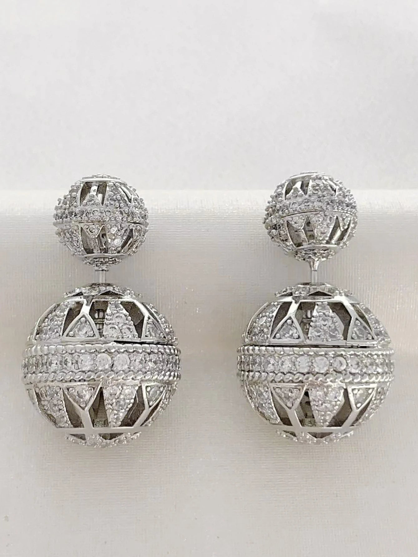 TEEK - Vintage Ball Cubic Zirconia Earrings JEWELRY theteekdotcom Silver-C